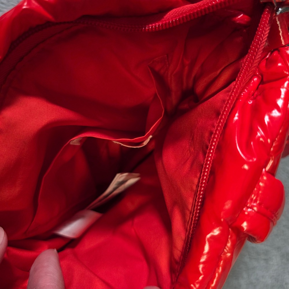 H&M Womens Small Puffer Crossbody Bag Red Glossy Quilted Detachable Strap - Picture 6 of 8